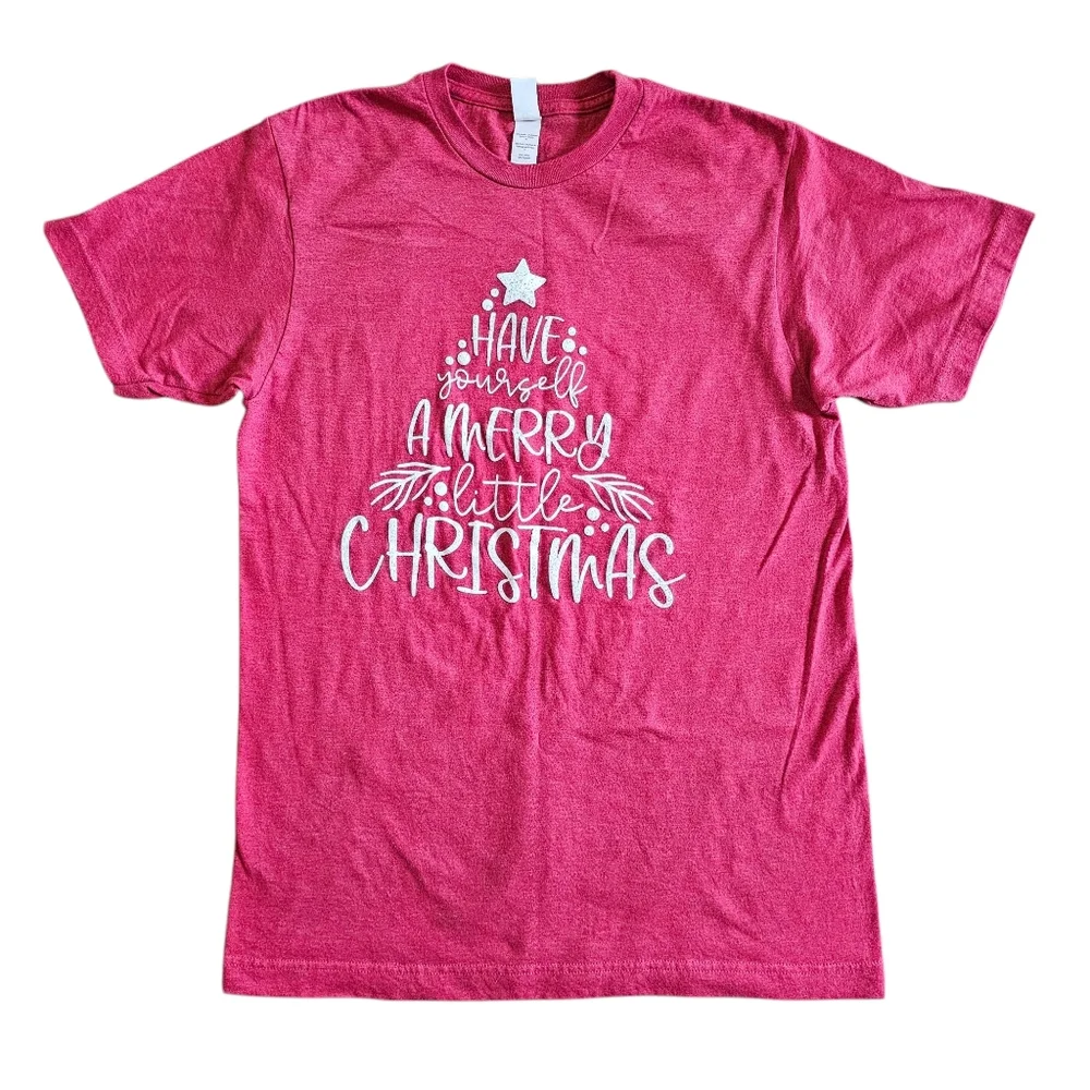 Graphic T-Shirt Adult Medium Have Yourself A Merry Christmas Tree Red - Picture 1 of 5
